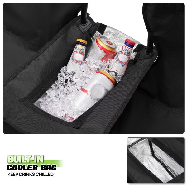 Magshion Portable Double Folding Chair with Removable Umbrella, Cooler Bag & Carry Bag, for Beach Camping Picnic, Black - Image 3
