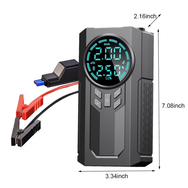 Ozmmyan Car Inflator Battery Jump 2-in-1 1000A Emergency Start Power Supply 12V Battery Pack Battery Booster Jump Box Portable Charger Jumper Cables LED Display Screen Car Accessories Clearance - Image 3