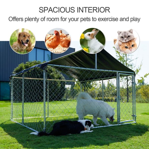 Petony Outdoor Dog Kennel Dog Cage Dog Playpen Dog Fence Chicken Coop Hen House Heavy Duty Pet Playpen with Large Galvanized Chain Link with UV and Water Resistant Black Proof Cover - Image 4