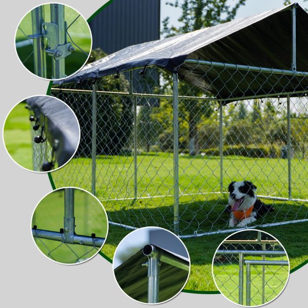 Petony Outdoor Dog Kennel Dog Cage Dog Playpen Dog Fence Chicken Coop Hen House Heavy Duty Pet Playpen with Large Galvanized Chain Link with UV and Water Resistant Black Proof Cover - Image 5