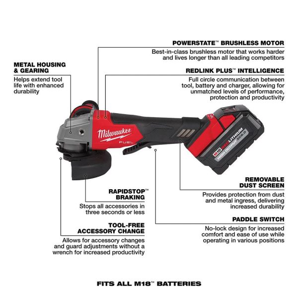 Milwaukee M18 FUEL 4-1/2" / 5" Grinder Paddle Switch No-Lock Kit 2880-22 from Milwaukee - Image 7