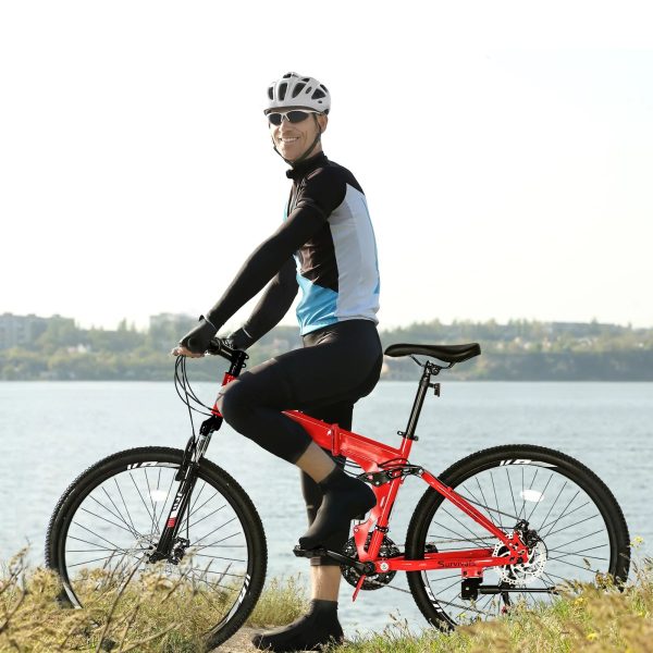 iRerts Mountain Bike, 26 Inch Folding Adult Mountain Bike with 21 Speed, Dual Disc Brakes, Cushion Height Adjustment, Carbon Steel Mountain Bicycles for Men Women Adults, Red/Black - Image 7