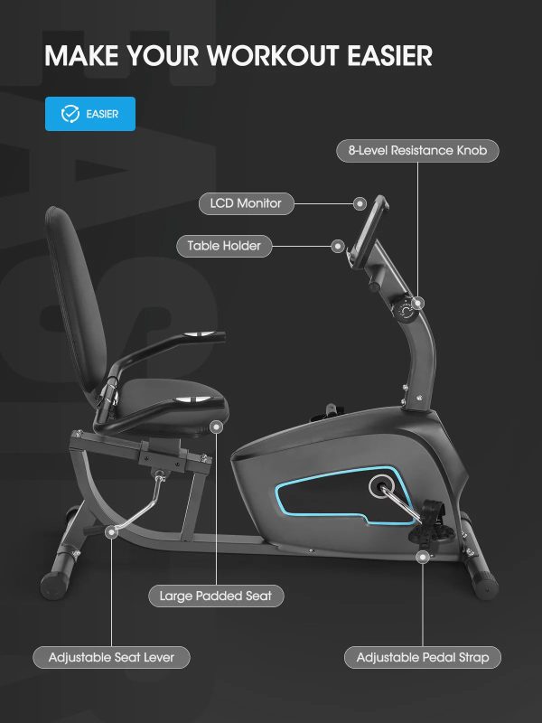 Recumbent Exercise Bike Indoor Stationary Exercise Bike for Home Use with Pluse Monitor/Tablet Holder - Image 2