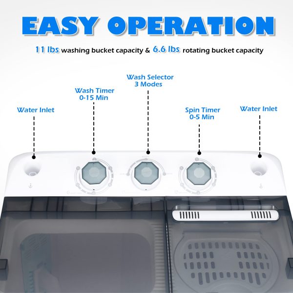 Homguava Portable Washing Machine 17.6Lbs Capacity Washer and Dryer Combo 2 In 1 Mini Compact Twin Tub Washing Machine Laundry Washer(11Lbs) & Spinner(6.6Lbs) with Built-in Gravity Drain Pump,Low Nois - Image 5