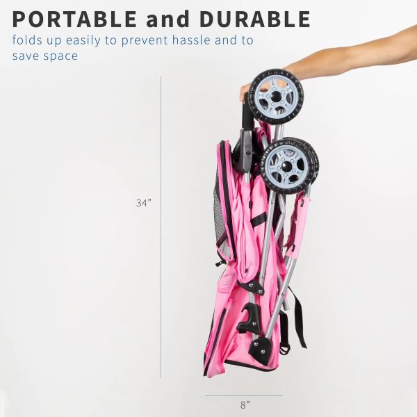 VIVO Four Wheel Pink Pet Stroller / Cat & Dog Foldable Cart - Image 6