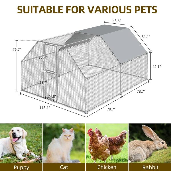 Dextrus Chicken Run Coop 13.1 x 9.8 x 6.4 ft Large Metal Chicken Coop Spire Shaped, Walk-in Hen Cage, Outdoor Poultry Cage with Waterproof Cover and Wire Mesh for Backyard,Yard Outdoor - Image 3