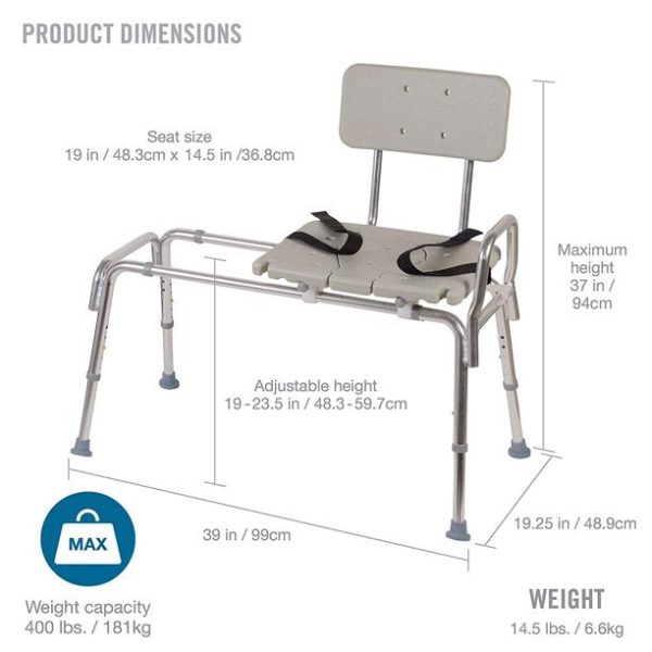 DMI Tub Transfer Bench and Sliding Shower Chair， Heavy Duty Non Slip Aluminum Body and Seat - Image 4