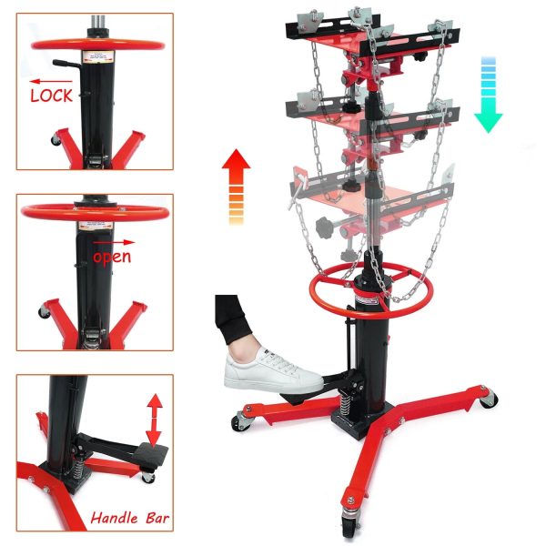 Jacgood Hydraulic Transmission Jack with 360°Swivel Wheels Lift Hoist,1660 LBS 2 Stage,Red - Image 7