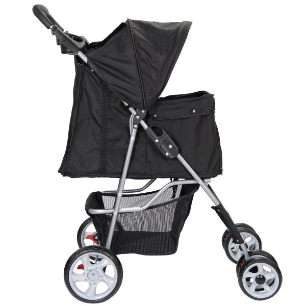 HomGarden 4 Wheel Pet Dog Stroller Foldable Carrier Strolling Cart for Small Dog Cat W/Storage Basket & Cup Holder, Black - Image 3
