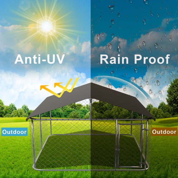 Petony Outdoor Dog Kennel Dog Cage Dog Playpen Dog Fence Chicken Coop Hen House Heavy Duty Pet Playpen with Large Galvanized Chain Link with UV and Water Resistant Black Proof Cover - Image 6