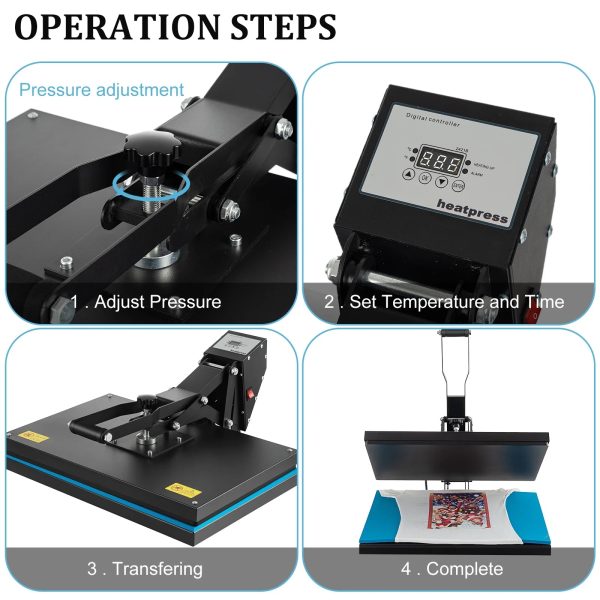 SHZOND Heat Press 16x20 Inch, Large Clamshell Heat Press 1700W, High Pressure Heat Press Machine Digital Control Heat Transfer Machine for T Shirts - Image 6