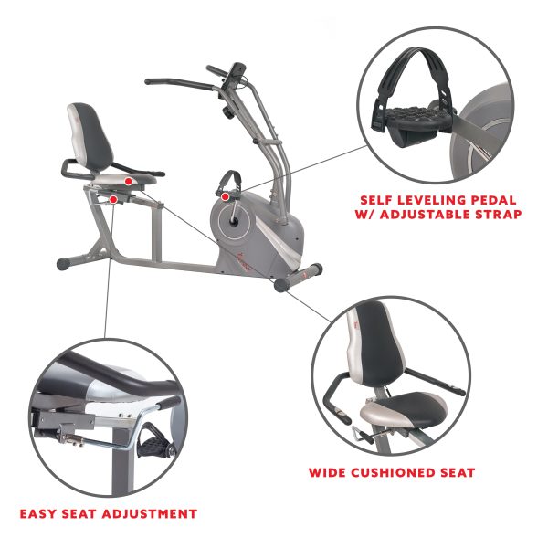 Sunny Health & Fitness Cross Trainer Magnetic Recumbent Bike with Arm Exercisers - SF-RB4936 - Image 4