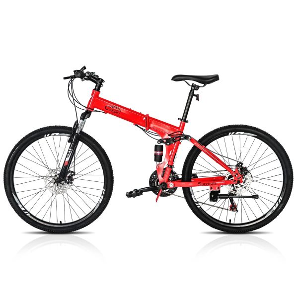 iRerts Mountain Bike, 26 Inch Folding Adult Mountain Bike with 21 Speed, Dual Disc Brakes, Cushion Height Adjustment, Carbon Steel Mountain Bicycles for Men Women Adults, Red/Black - Image 10