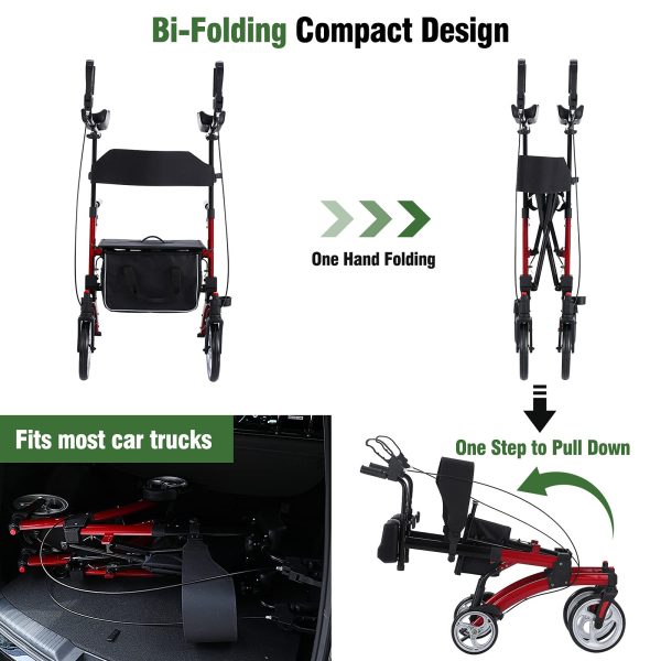 Healconnex Upright Rollator Walkers for Seniors- Stand up Rolling Walker with Seats and 10" Wheels, Padded Armrest and Backrest,Tall Rolling Mobility Aid with Basket, Foam Handle to Stand up - Image 6