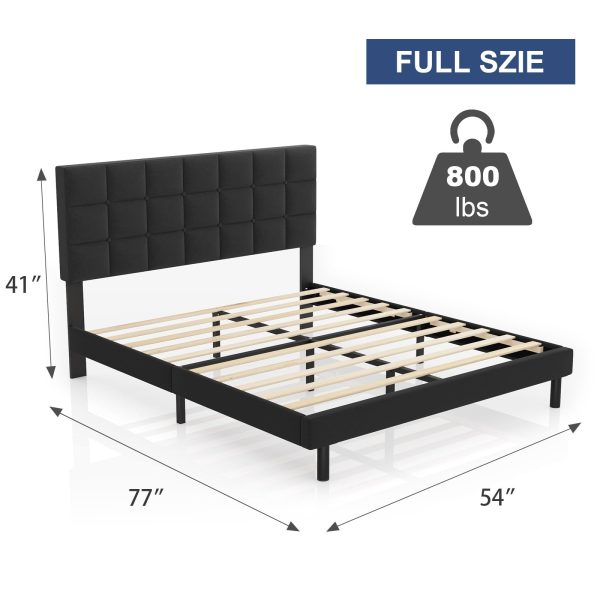 Molblly Full Bed Frame Upholstered Platform with Headboard and Strong Wooden Slats, Non-Slip and Noise-Free,No Box Spring Needed, Easy Assembly,Black - Image 2