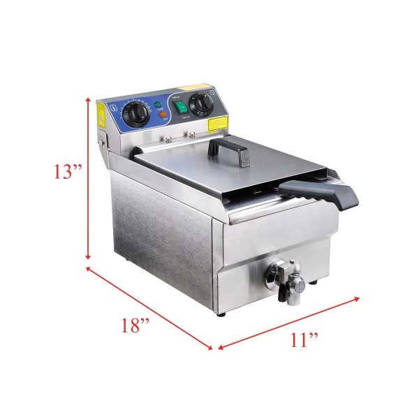 Koval Inc. Stainless Steel Commercial Electric Deep Fat Fryer with Drain and Basket (10L, Silver Single Tank) - Image 2