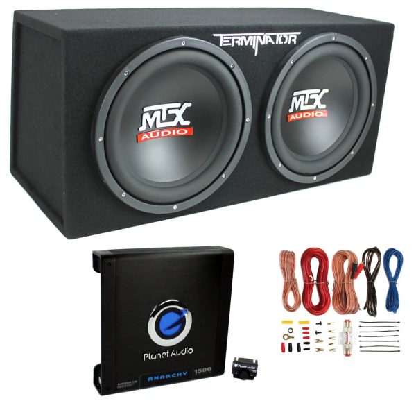 MTX TNE212D 12" 1200W Dual Loaded Car Subwoofers + Box + Planet 1500W Amp + Kit - Image 5