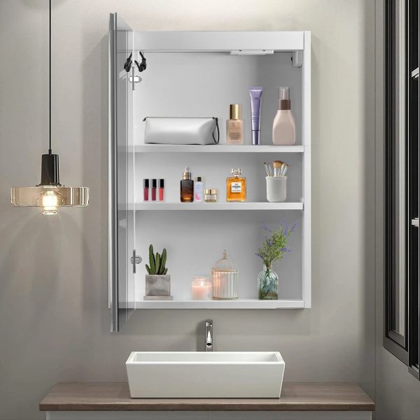LED Bathroom Wall Cabinet with Single Door and Mirror, White Finish - Storage, Illumination, Space-saving - Ideal for Small Bathrooms - Image 5