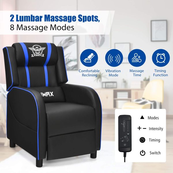 POWERSTONE Gaming Recliner Chair, Reclining Gaming Chair Ergonomic Leather Sofa with Footrest Lumbar Support Headrest and Side Pouch for Living Room Home Theater, Blue - Image 5