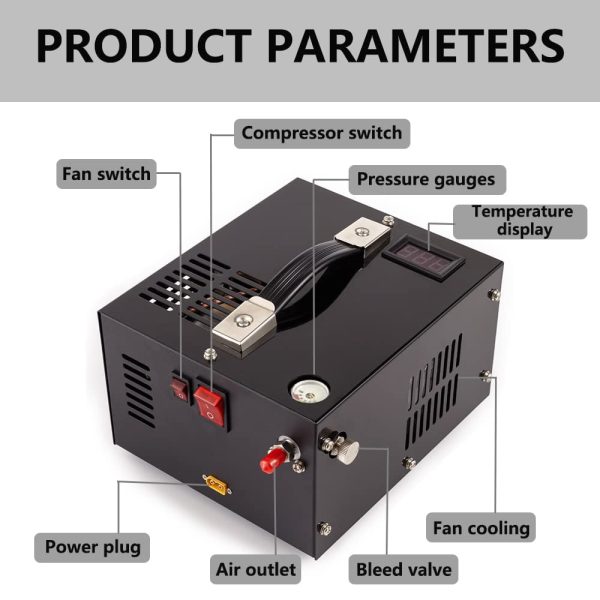 iMeshbean PCP Air Compressor, 4500PSI Portable PCP Compressor, 12V DC/110V 220V AC, PCP Manual-stop, w/Built-in Fan, for Paintball, Scuba Bottle - Image 6