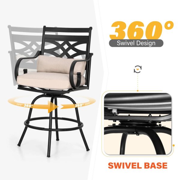Sophia & William 2 Piece Patio Outdoor Swivel Bar Stools Metal Counter Height Chairs with Cushions - Image 5