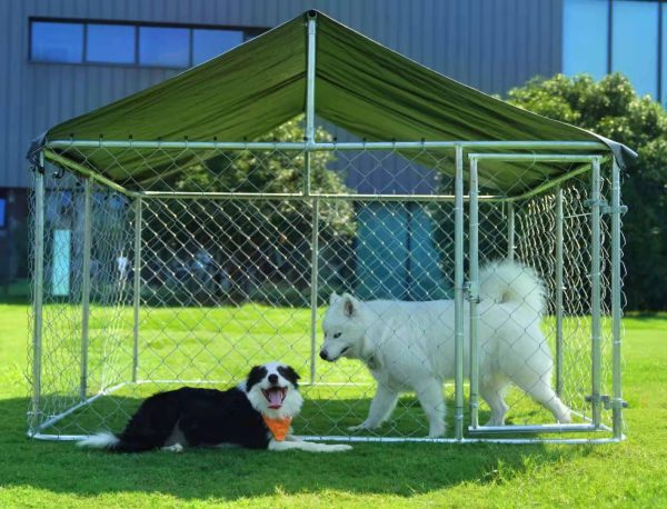 Petony Outdoor Dog Kennel Dog Cage Dog Playpen Dog Fence Chicken Coop Hen House Heavy Duty Pet Playpen with Large Galvanized Chain Link with UV and Water Resistant Black Proof Cover - Image 9