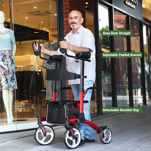 Healconnex Upright Rollator Walkers for Seniors- Stand up Rolling Walker with Seats and 10" Wheels, Padded Armrest and Backrest,Tall Rolling Mobility Aid with Basket, Foam Handle to Stand up - Image 2