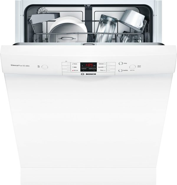 Bosch - 100 Series 24" Front Control Built-In Dishwasher with Hybrid Stainless Steel Tub - White - Image 2