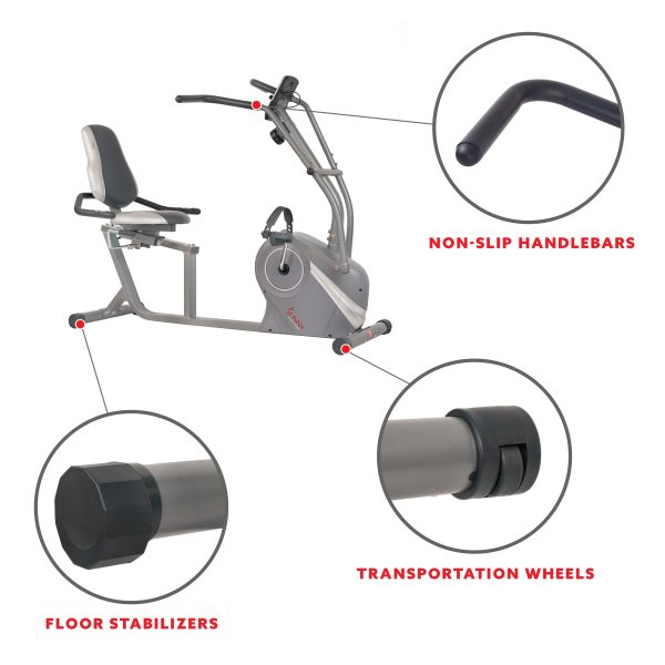Sunny Health & Fitness Cross Trainer Magnetic Recumbent Bike with Arm Exercisers - SF-RB4936 - Image 5