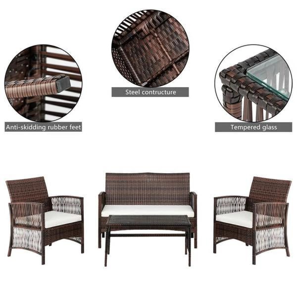 Mother's Day Sales - Hot Sale 4pcs 1 Double Seat 2 Single Seat 1 Coffee Table Armrest Hollow Knit Combination Sofa Brown Gradient - Image 2