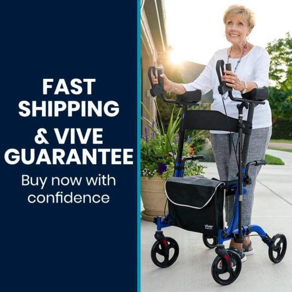 Vive Mobility Upright Walker with Seat, Standing Rollator, Foldable, Red - Image 9