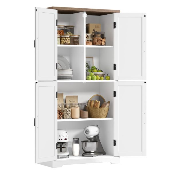 HOSTACK 64" Pantry Cabinet, Tall Kitchen Pantry Storage Cabinet, Modern Farmhouse Bathroom Storage Cabinet, Large Bookcase, 4 Doors|Adjustable Shelves, for Dining Room, Living Room, Home Office, White - Image 7