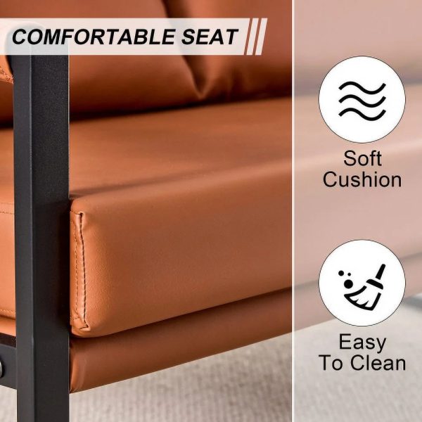 GVJMTKP Modern Two-Seater Sofa Chair with 2 Pillows - PU Leather High-Density Foam Black Coated Metal Frame.BrownSF-D008-BR - Image 6