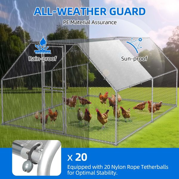 Dextrus Chicken Run Coop 13.1 x 9.8 x 6.4 ft Large Metal Chicken Coop Spire Shaped, Walk-in Hen Cage, Outdoor Poultry Cage with Waterproof Cover and Wire Mesh for Backyard,Yard Outdoor - Image 8