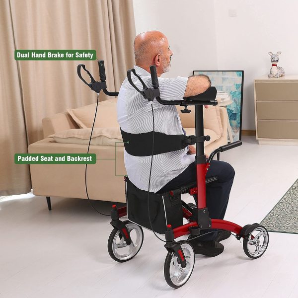 Healconnex Upright Rollator Walkers for Seniors- Stand up Rolling Walker with Seats and 10" Wheels, Padded Armrest and Backrest,Tall Rolling Mobility Aid with Basket, Foam Handle to Stand up - Image 8