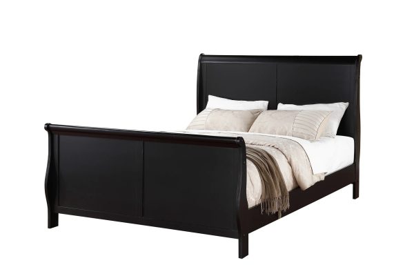 Gorgeous Black 3pc Beautiful Louis Philippe Style California King Size Sleigh Bed 2x Nightstand Set Wooden Bedroom Furniture - Image 7
