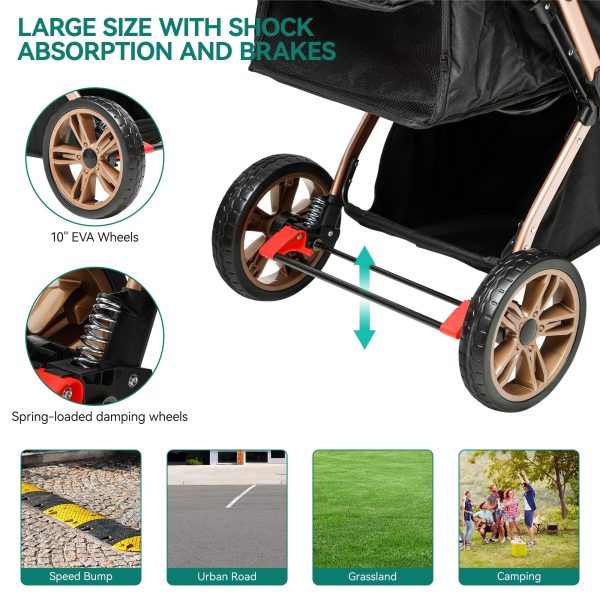 Dextrus Dog Stroller for Medium Small Dogs, Upgraded Version with Larger Room, 4 Wheels Foldable Pet Stroller with 360° Rotation Wheel, Cat Kitty Puppy Stroller with Storage Basket (Red) - Image 2