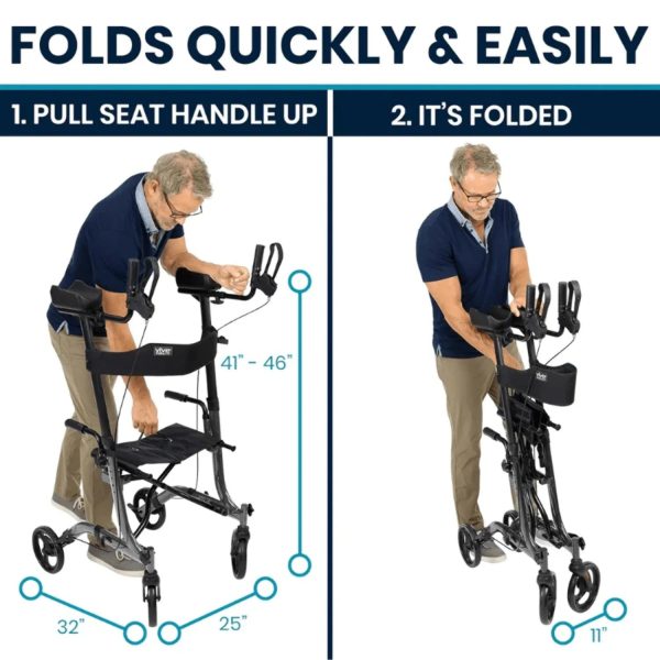 Vive Mobility Upright Walker with Seat, Standing Rollator, Foldable, Red - Image 4