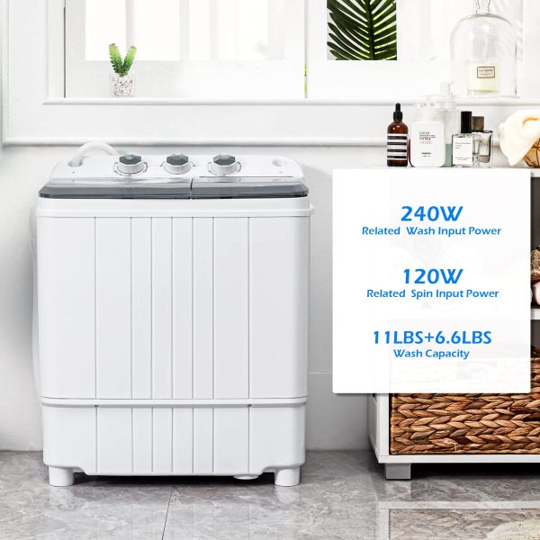Homguava Portable Washing Machine 17.6Lbs Capacity Washer and Dryer Combo 2 In 1 Mini Compact Twin Tub Washing Machine Laundry Washer(11Lbs) & Spinner(6.6Lbs) with Built-in Gravity Drain Pump,Low Nois - Image 3