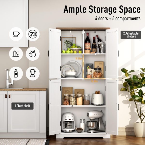 HOSTACK 64" Pantry Cabinet, Tall Kitchen Pantry Storage Cabinet, Modern Farmhouse Bathroom Storage Cabinet, Large Bookcase, 4 Doors|Adjustable Shelves, for Dining Room, Living Room, Home Office, White - Image 5