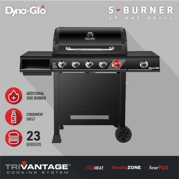 Dyna-Glo DGH474CRP 5-Burner Propane Gas Grill in Matte Black with TriVantage Multifunctional Cooking System - Image 4
