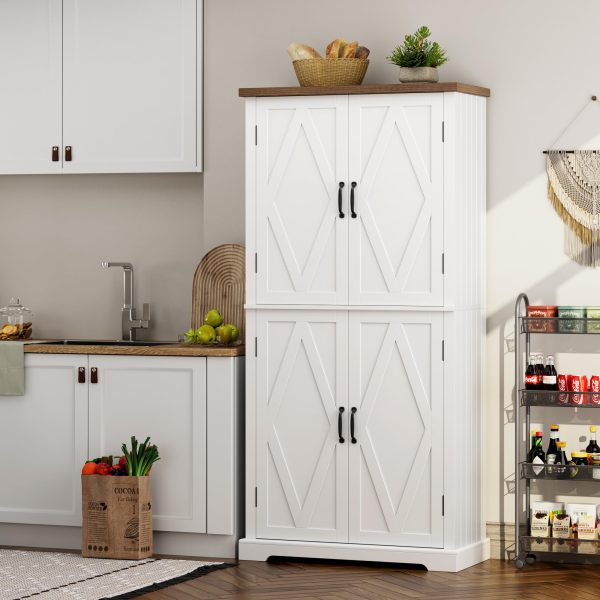 HOSTACK 64" Pantry Cabinet, Tall Kitchen Pantry Storage Cabinet, Modern Farmhouse Bathroom Storage Cabinet, Large Bookcase, 4 Doors|Adjustable Shelves, for Dining Room, Living Room, Home Office, White - Image 4