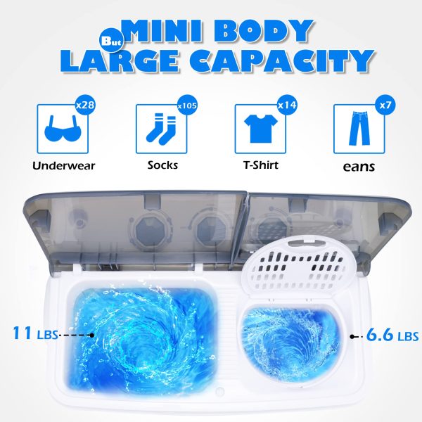 Homguava Portable Washing Machine 17.6Lbs Capacity Washer and Dryer Combo 2 In 1 Mini Compact Twin Tub Washing Machine Laundry Washer(11Lbs) & Spinner(6.6Lbs) with Built-in Gravity Drain Pump,Low Nois - Image 4