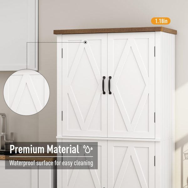 HOSTACK 64" Pantry Cabinet, Tall Kitchen Pantry Storage Cabinet, Modern Farmhouse Bathroom Storage Cabinet, Large Bookcase, 4 Doors|Adjustable Shelves, for Dining Room, Living Room, Home Office, White - Image 6