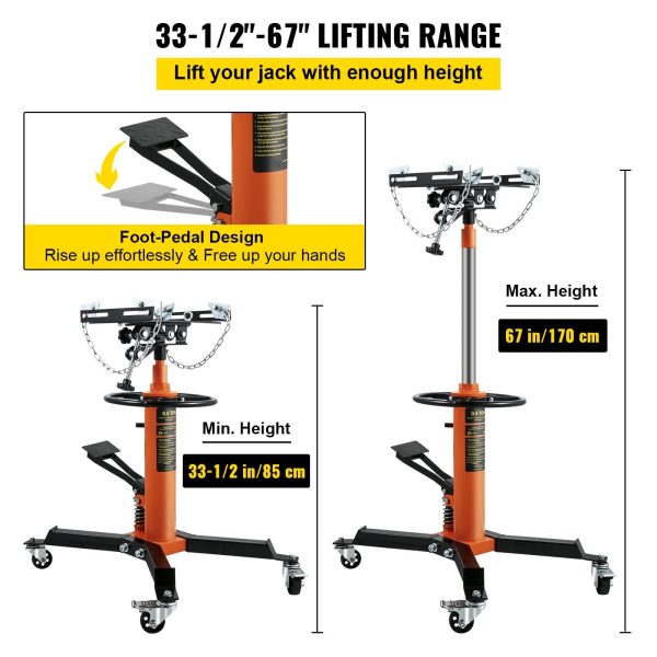 BENTISM Transmission Jack 1100 lbs 2-Stage Hydraulic High Lift Vertical Telescopic,Orange - Image 3