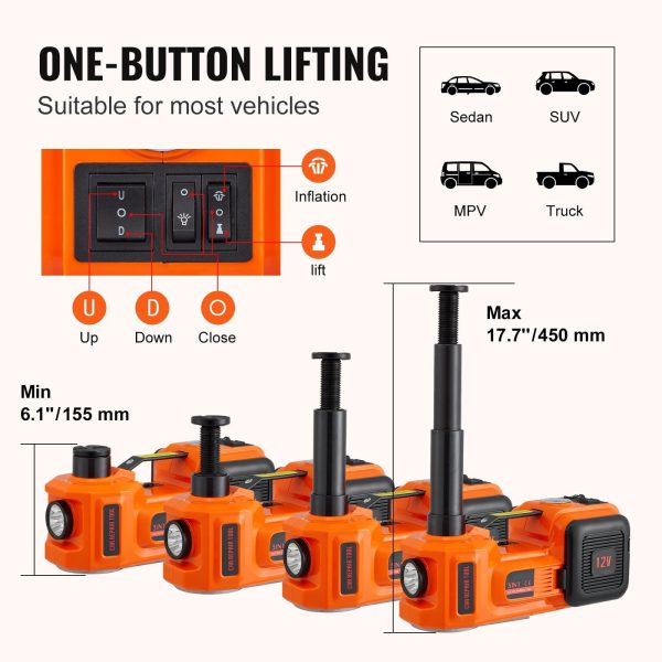 VEVOR Electric Car Jack, 5 Ton 12V Electric Hydraulic Car Jack with Impact Wrench Inflator Pump for SUV Sedans - Image 3