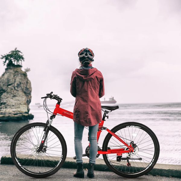 iRerts Mountain Bike, 26 Inch Folding Adult Mountain Bike with 21 Speed, Dual Disc Brakes, Cushion Height Adjustment, Carbon Steel Mountain Bicycles for Men Women Adults, Red/Black - Image 11