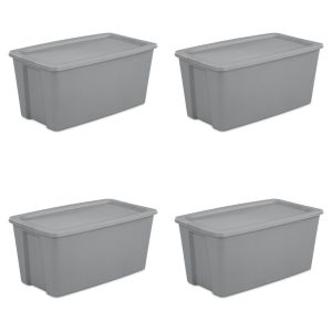 Sterilite 50 Gallon Tote Box Plastic， Titanium， Set of 4