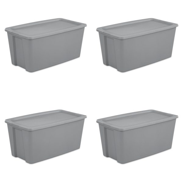 Sterilite 50 Gallon Tote Box Plastic， Titanium， Set of 4