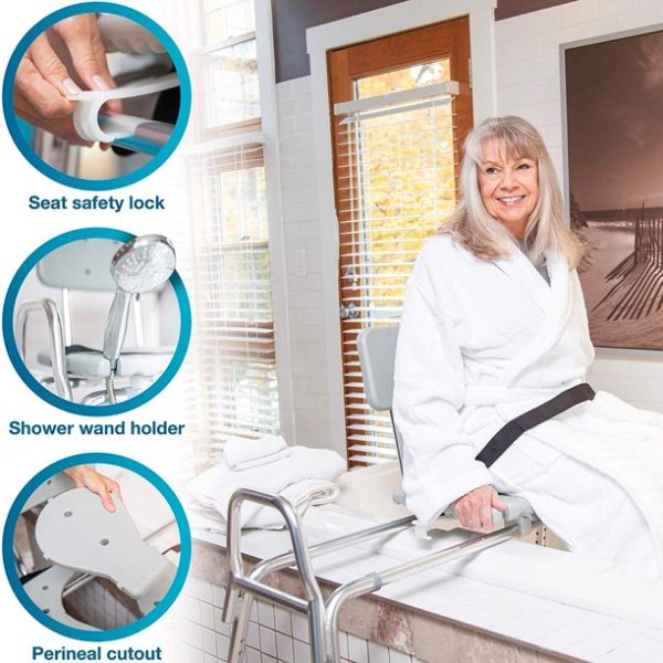 DMI Tub Transfer Bench and Sliding Shower Chair， Heavy Duty Non Slip Aluminum Body and Seat - Image 3